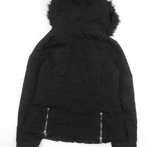 F&F Womens Black Faux Fur Hooded Puffer Jacket UK 12