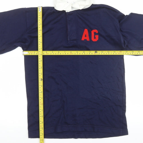 Halbro Boys Blue Long Sleeve Rugby Polo Shirt 10 Years Cotton Sportswear