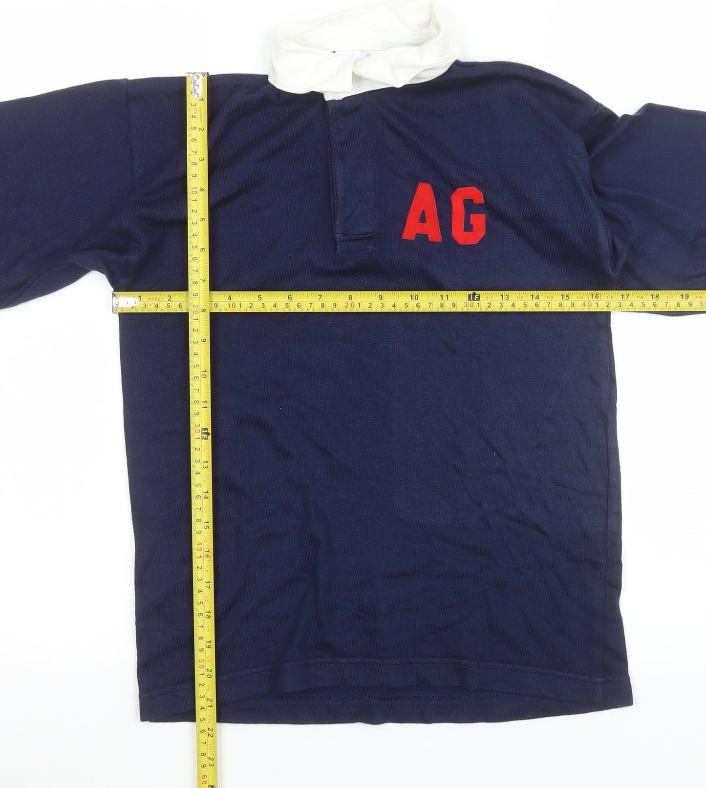 Halbro Boys Blue Long Sleeve Rugby Polo Shirt 10 Years Cotton Sportswear