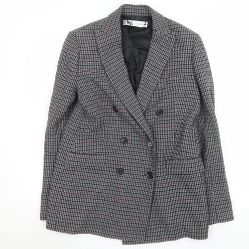 Zara Women Grey Houndstooth Double-Breasted Blazer Size 8