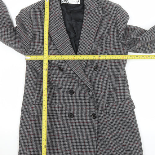 Zara Women Grey Houndstooth Double-Breasted Blazer Size 8