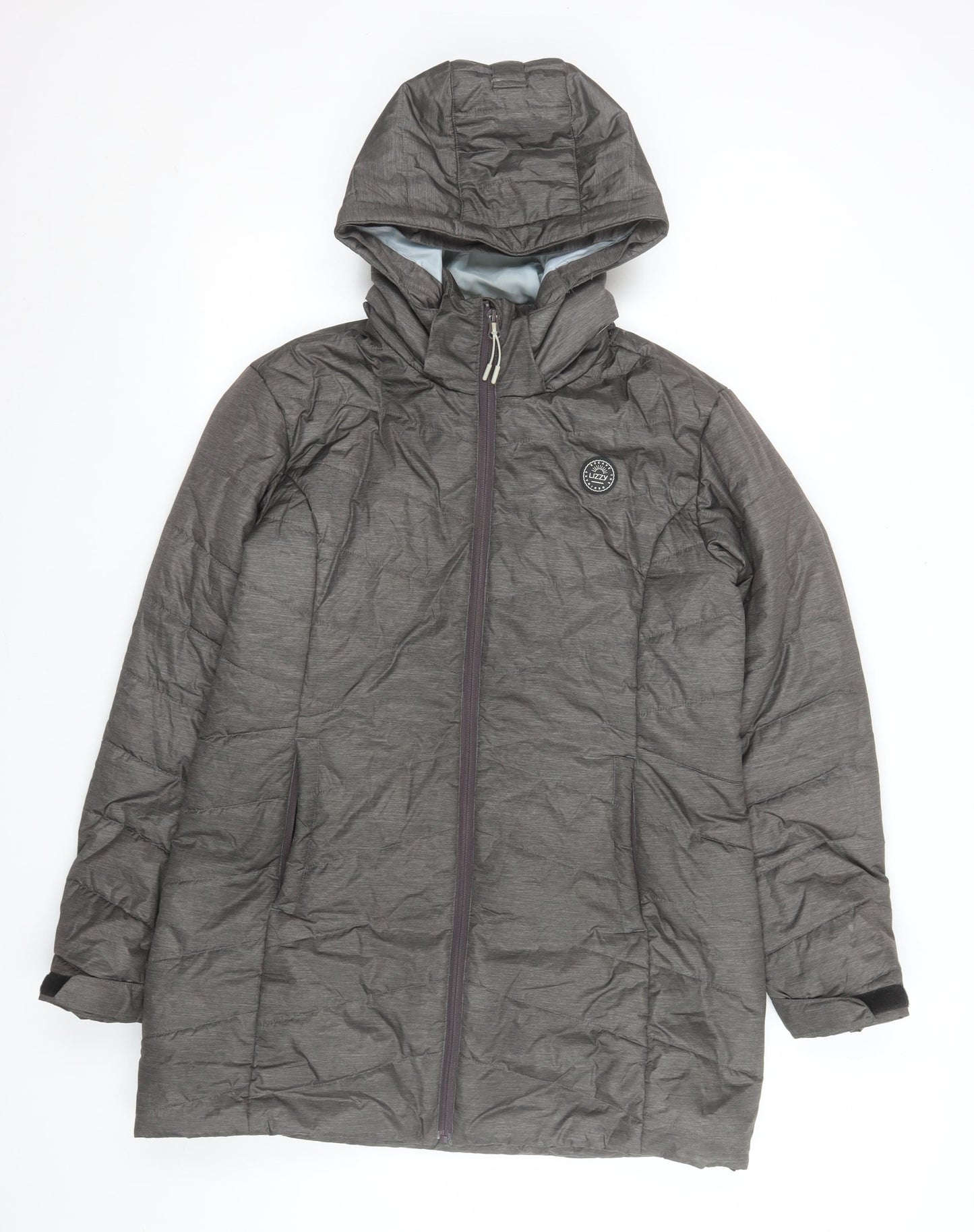 Lizzy Womens Grey Long Hooded Puffer Jacket Coat Size M