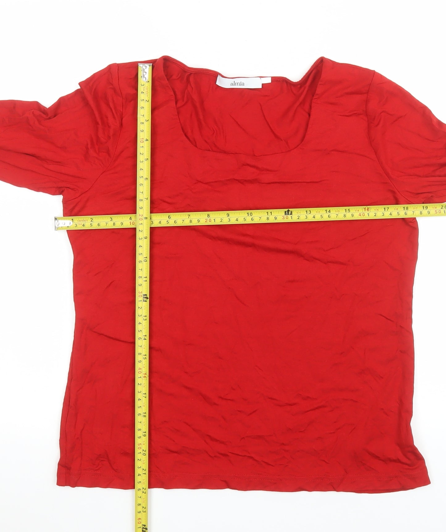almia Women's Red 3/4 Sleeve Viscose Stretch T-Shirt L