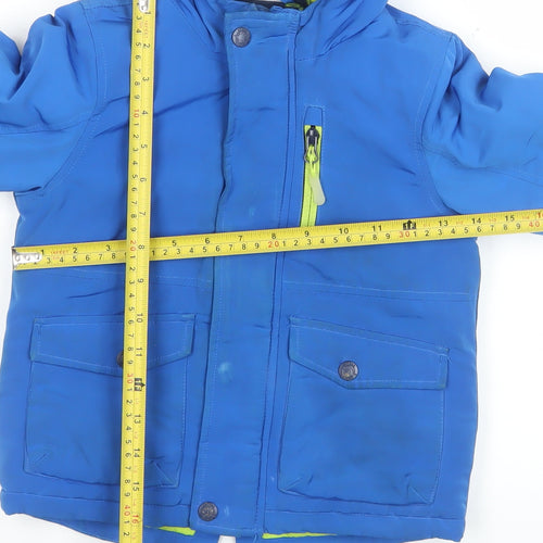 F&F Boys Blue Hooded Puffer Jacket 2-3 Years Faux Fur Trim Winter Coat