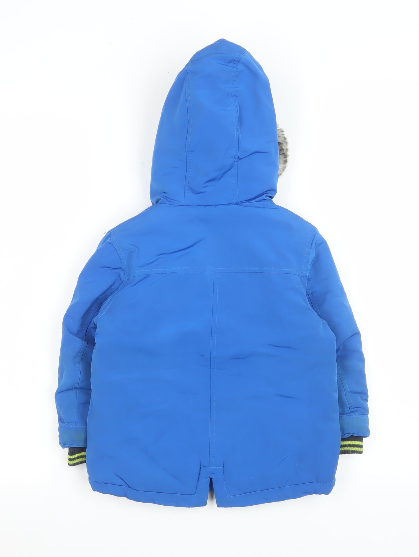 F&F Boys Blue Hooded Puffer Jacket 2-3 Years Faux Fur Trim Winter Coat