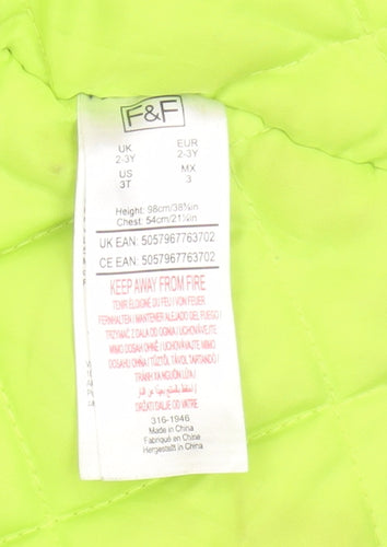 F&F Boys Blue Hooded Puffer Jacket 2-3 Years Faux Fur Trim Winter Coat