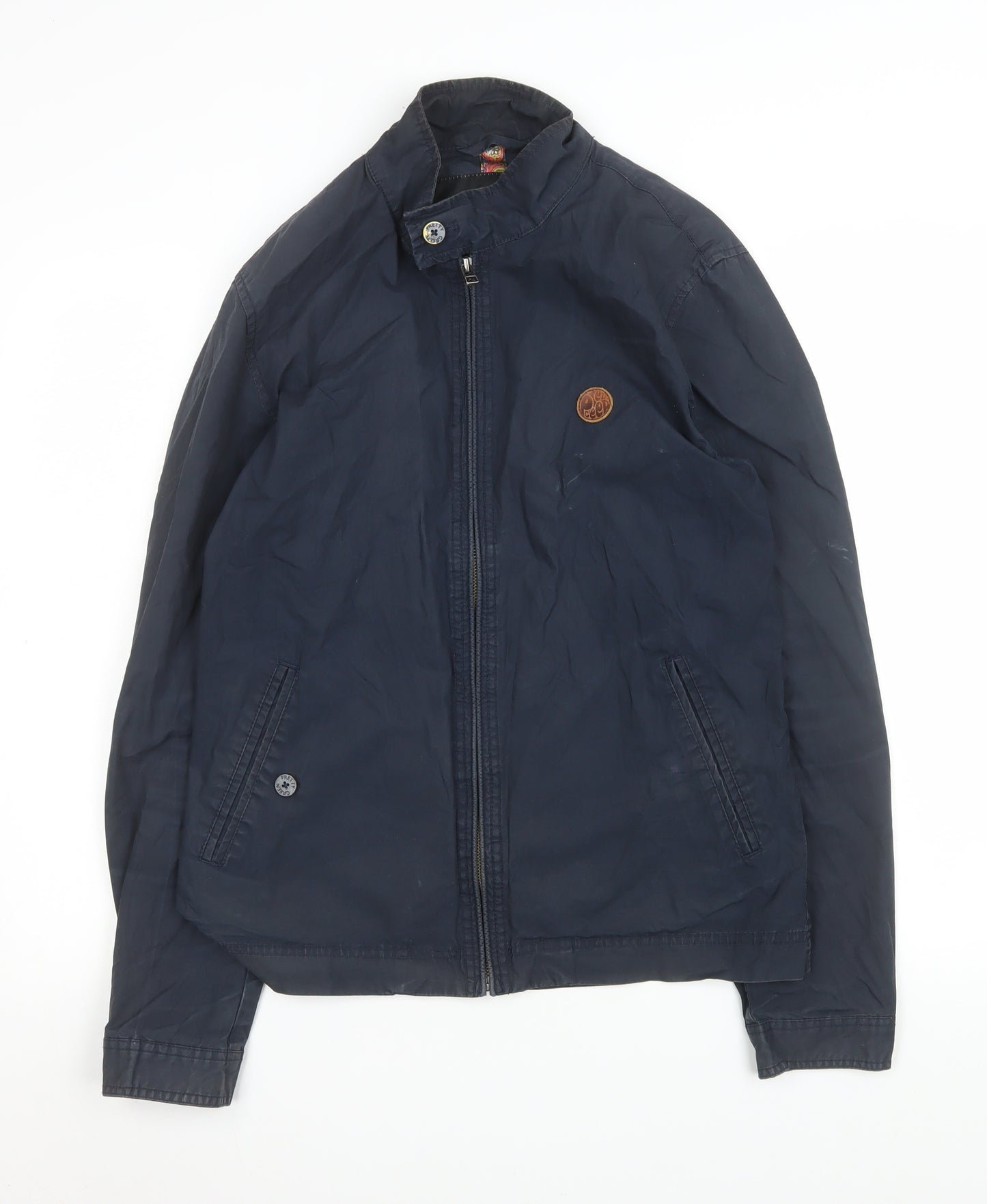 Pretty Green Men's Blue Cotton Bomber Jacket M Regular Fit