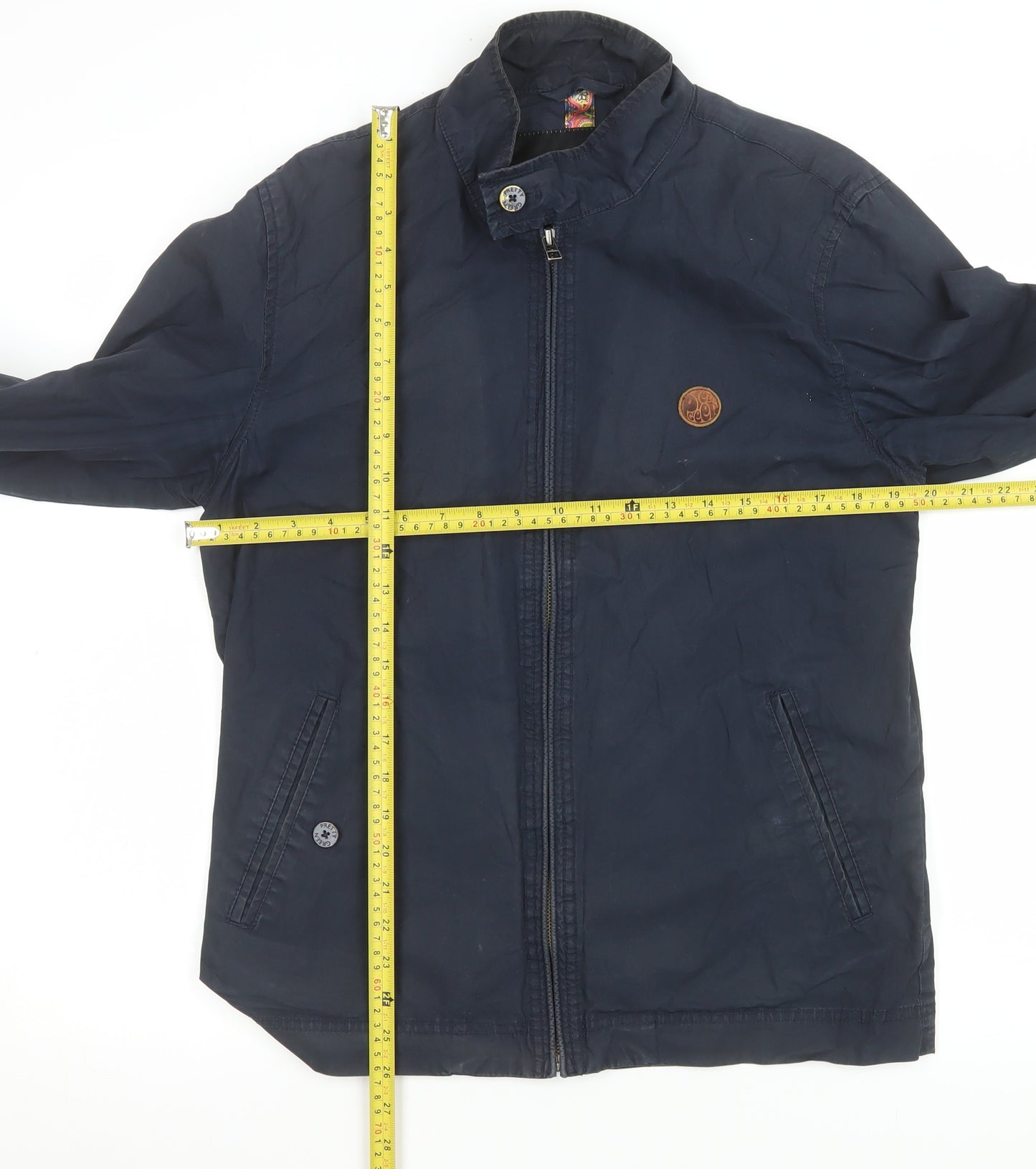 Pretty Green Men's Blue Cotton Bomber Jacket M Regular Fit