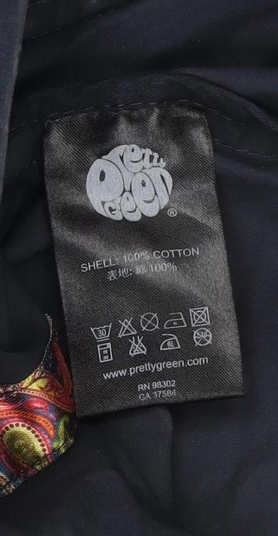 Pretty Green Men's Blue Cotton Bomber Jacket M Regular Fit