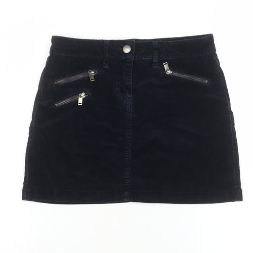 Next Women Black Corduroy Short Skirt Size 8 with Zip Details