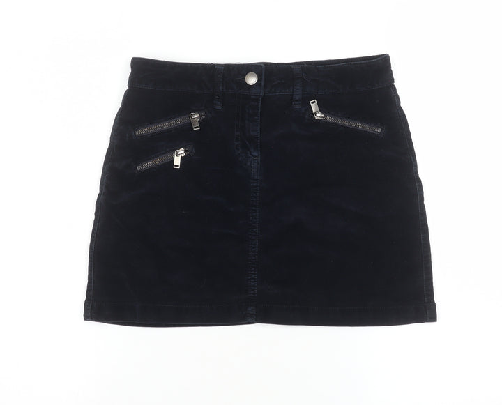 Next Women Black Corduroy Short Skirt Size 8 with Zip Details