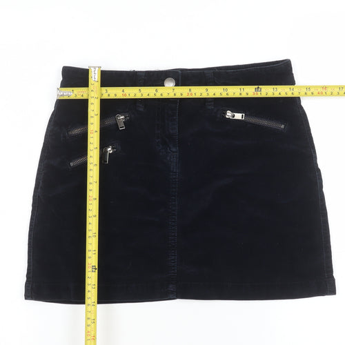 Next Women Black Corduroy Short Skirt Size 8 with Zip Details