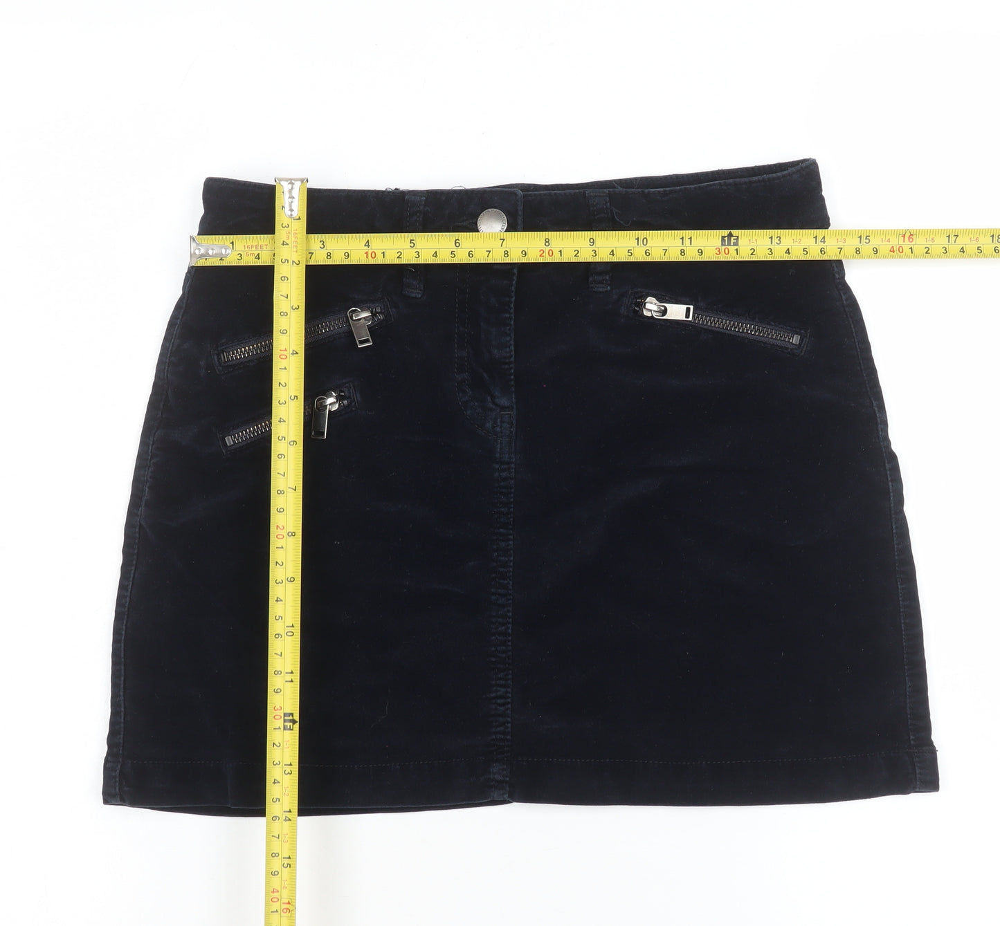 Next Women Black Corduroy Short Skirt Size 8 with Zip Details