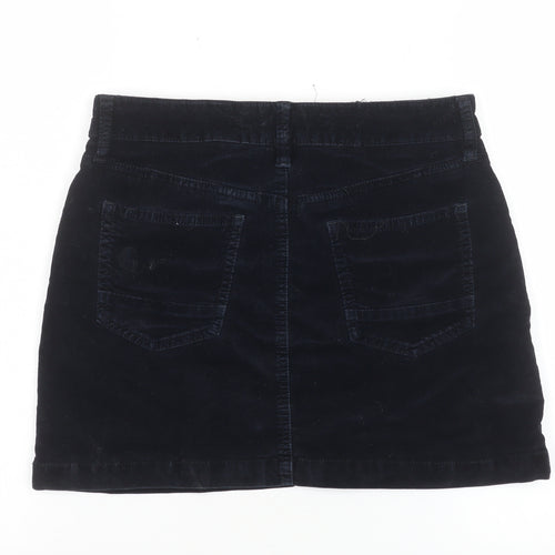 Next Women Black Corduroy Short Skirt Size 8 with Zip Details