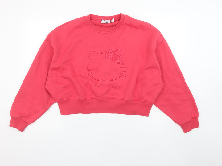 Hello Kitty Women Pink Cotton Blend Pullover Sweatshirt Size S 10/12