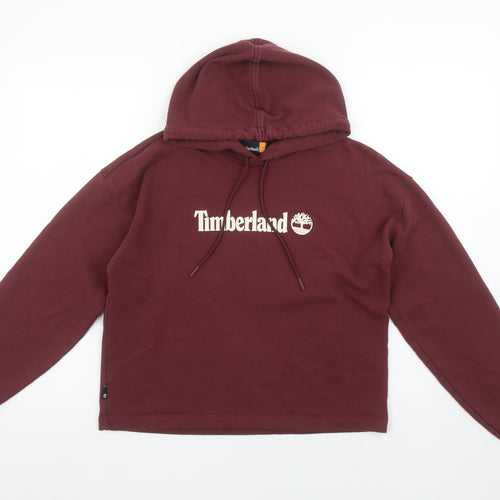 Timberland Women's Burgundy Hoodie XS Cotton Blend Logo Pullover
