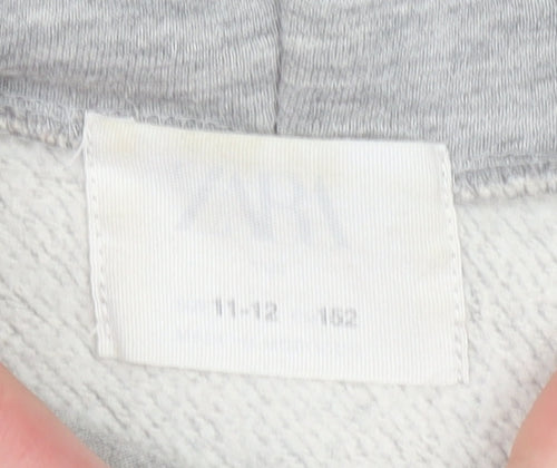 Zara Girls Grey California Pullover Hoodie 11-12 Years Regular Fit