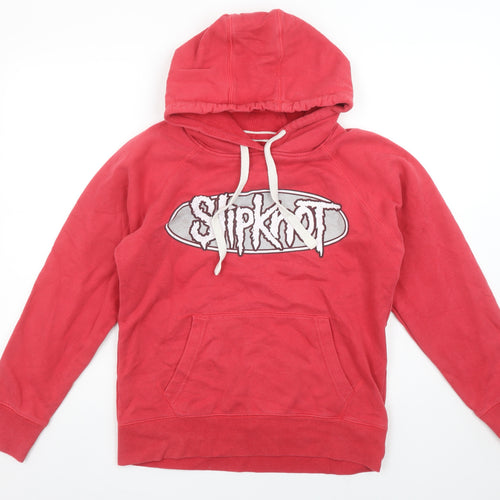 Slipknot Women Red Pullover Hoodie Medium Graphic Print Cotton Blend