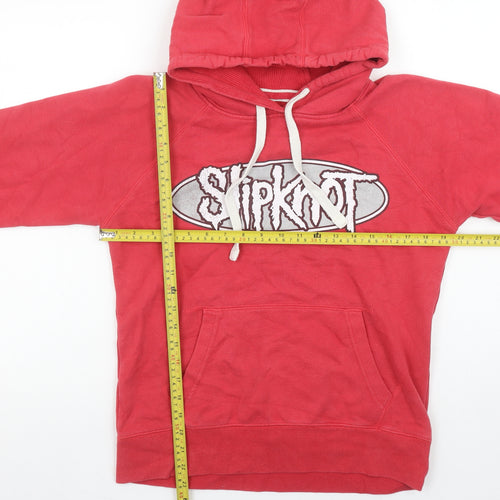Slipknot Women Red Pullover Hoodie Medium Graphic Print Cotton Blend
