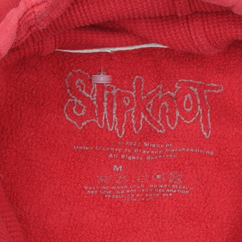 Slipknot Women Red Pullover Hoodie Medium Graphic Print Cotton Blend