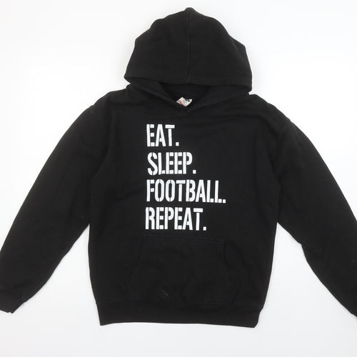 Club Classic Boys Black Pullover Hoodie 12-13 YXL Eat Sleep Football Repeat Print