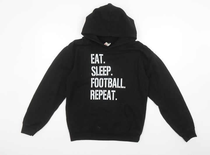 Club Classic Boys Black Pullover Hoodie 12-13 YXL Eat Sleep Football Repeat Print