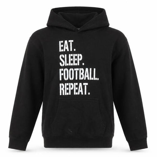 Club Classic Boys Black Pullover Hoodie 12-13 YXL Eat Sleep Football Repeat Print