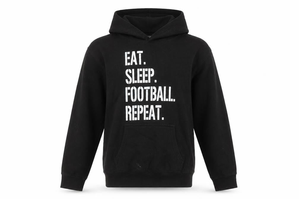 Club Classic Boys Black Pullover Hoodie 12-13 YXL Eat Sleep Football Repeat Print