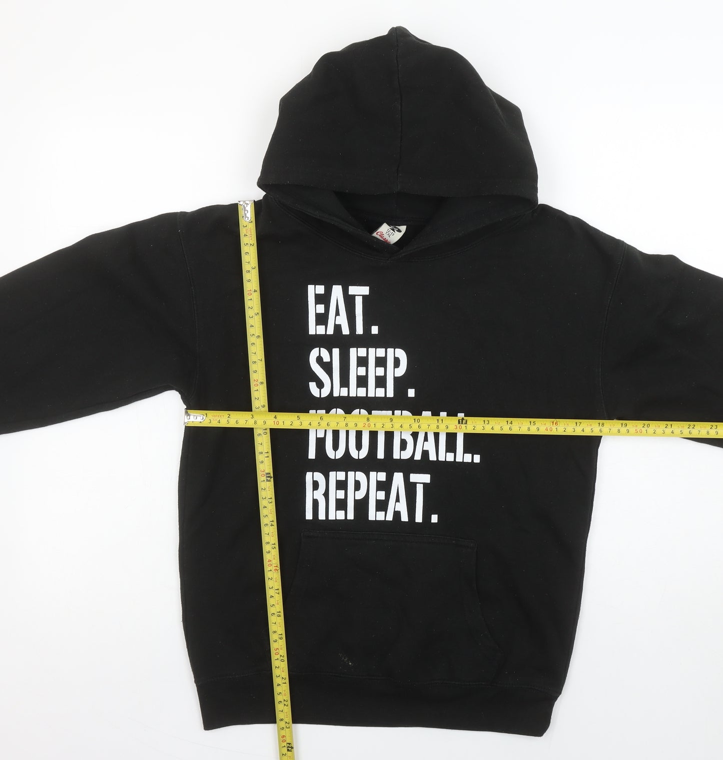 Club Classic Boys Black Pullover Hoodie 12-13 YXL Eat Sleep Football Repeat Print