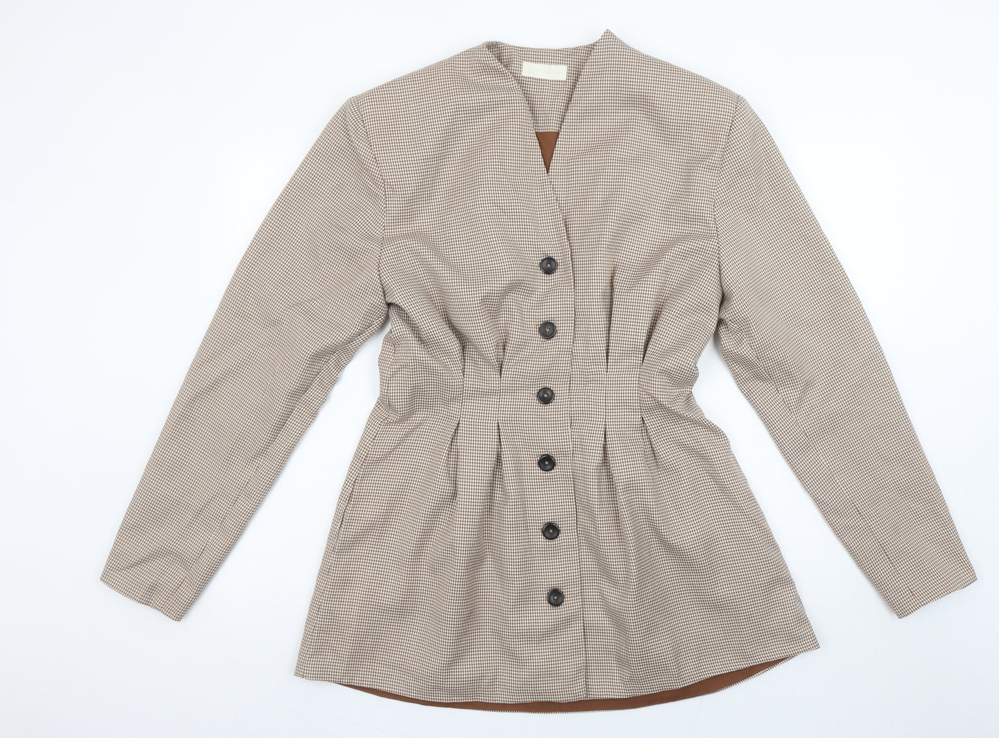 Vita Grace Women Beige Houndstooth Long Sleeve Suit Jacket L