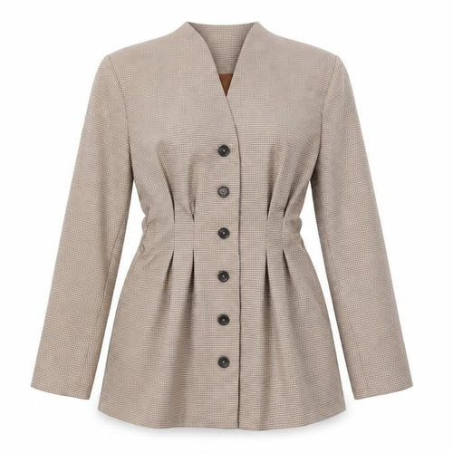Vita Grace Women Beige Houndstooth Long Sleeve Suit Jacket L