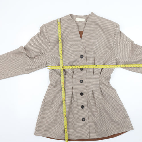 Vita Grace Women Beige Houndstooth Long Sleeve Suit Jacket L