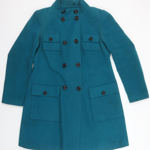 Marks and Spencer Women Blue Pea Coat Size 14 Double Breasted