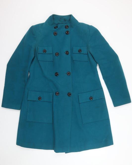 Marks and Spencer Women Blue Pea Coat Size 14 Double Breasted