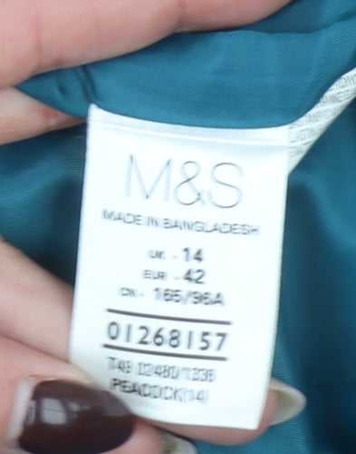 Marks and Spencer Women Blue Pea Coat Size 14 Double Breasted