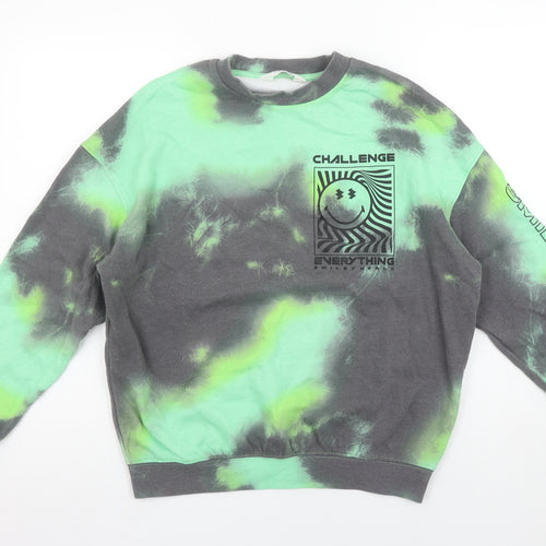 H&M Girls Multicoloured Tie Dye Smiley World Pullover Sweatshirt 14Y
