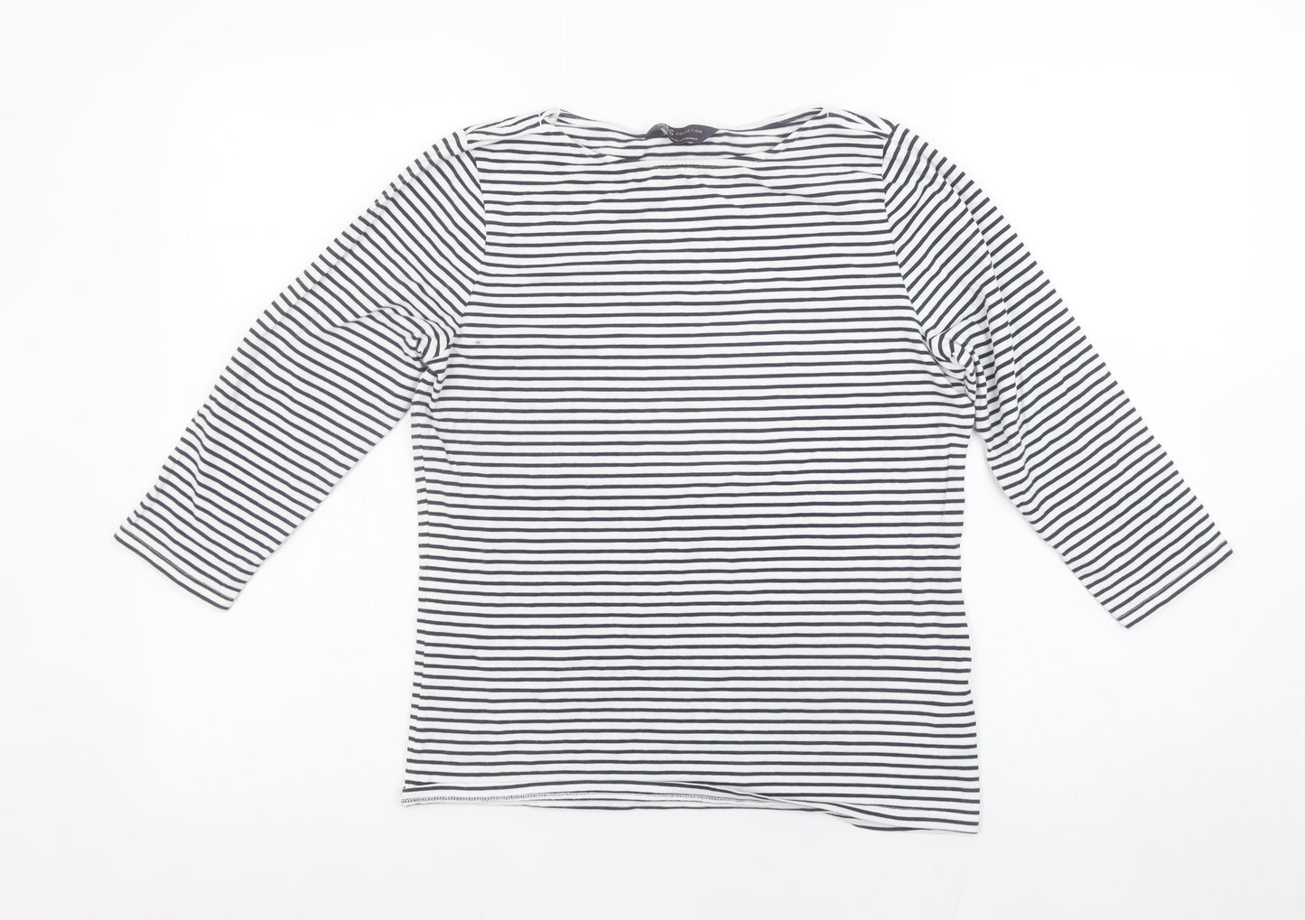 Marks and Spencer Women's Blue Striped 3/4 Sleeve Cotton T-Shirt Size 12