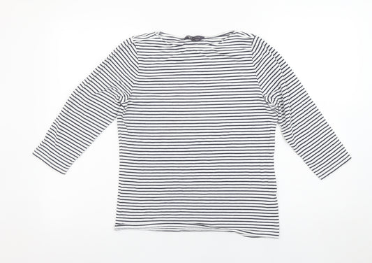 Marks and Spencer Women's Blue Striped 3/4 Sleeve Cotton T-Shirt Size 12