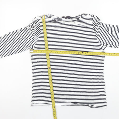 Marks and Spencer Women's Blue Striped 3/4 Sleeve Cotton T-Shirt Size 12