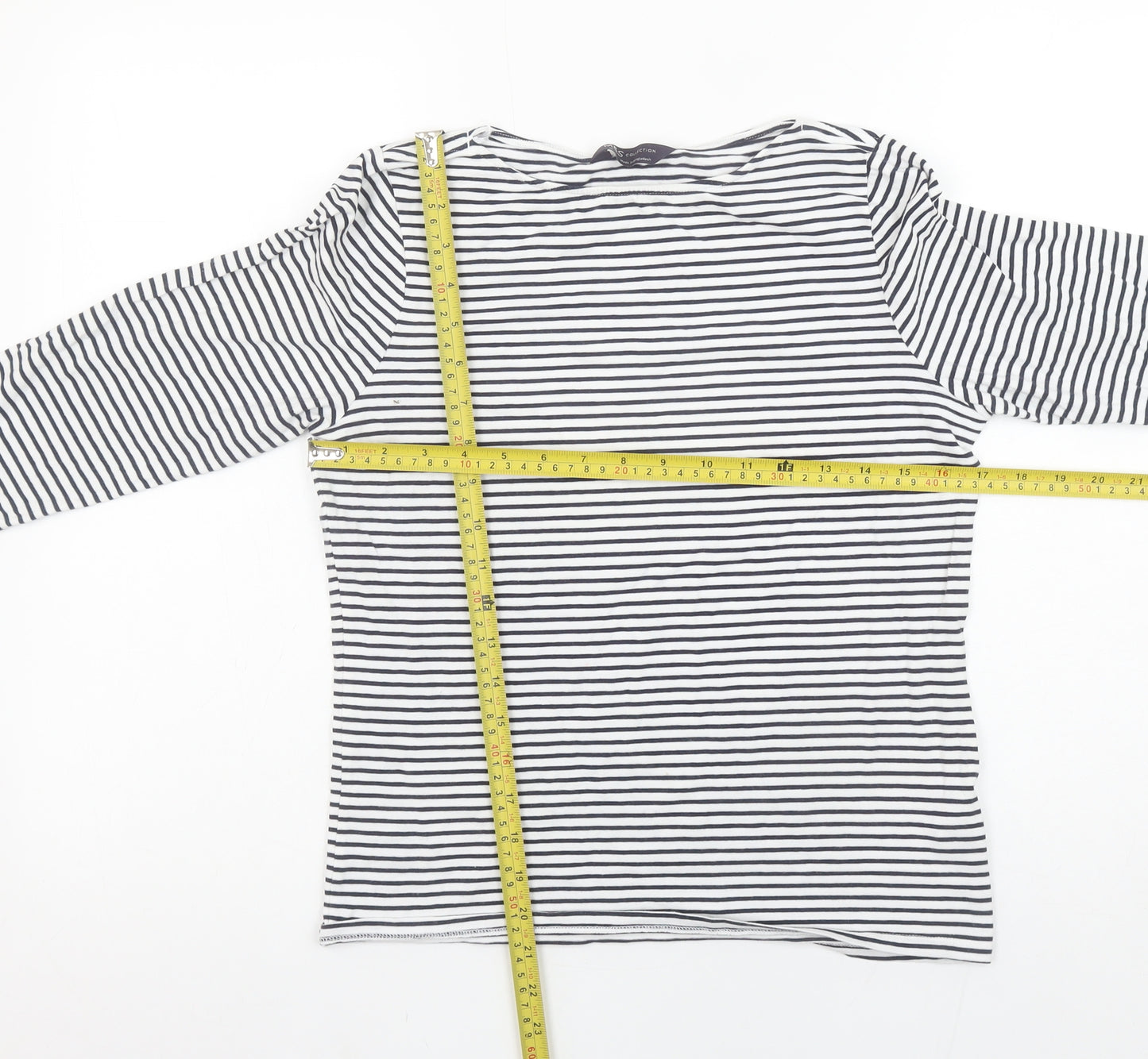 Marks and Spencer Women's Blue Striped 3/4 Sleeve Cotton T-Shirt Size 12