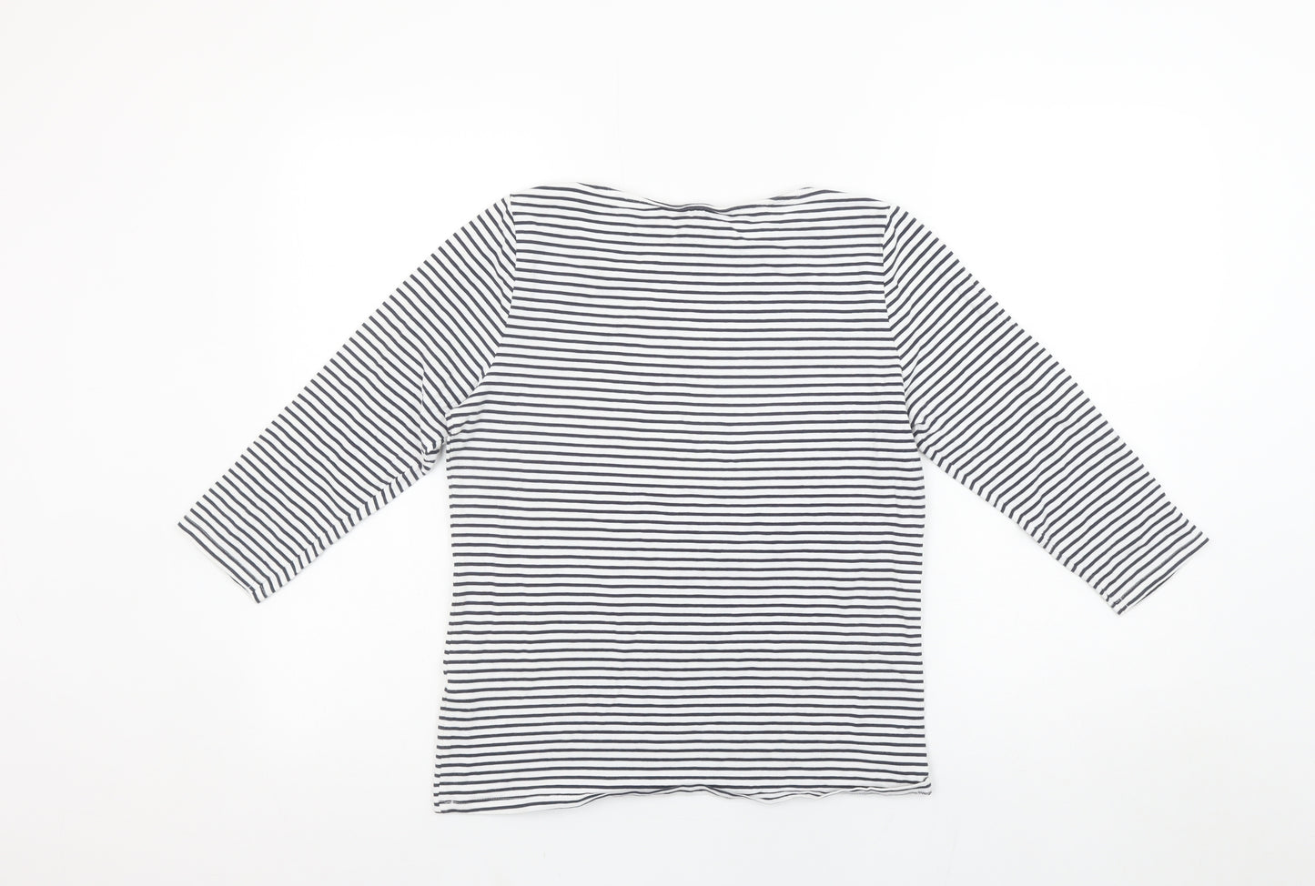 Marks and Spencer Women's Blue Striped 3/4 Sleeve Cotton T-Shirt Size 12