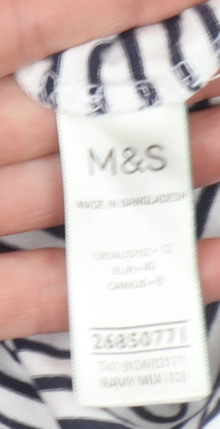 Marks and Spencer Women's Blue Striped 3/4 Sleeve Cotton T-Shirt Size 12