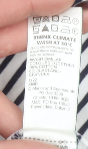 Marks and Spencer Women's Blue Striped 3/4 Sleeve Cotton T-Shirt Size 12