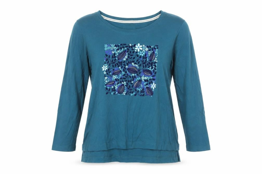 Autonomy Womens Blue Floral Cotton 3/4 Sleeve T-Shirt L