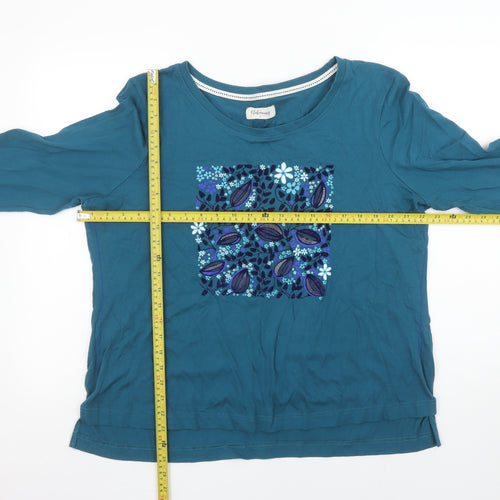 Autonomy Womens Blue Floral Cotton 3/4 Sleeve T-Shirt L