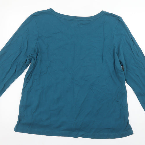 Autonomy Womens Blue Floral Cotton 3/4 Sleeve T-Shirt L