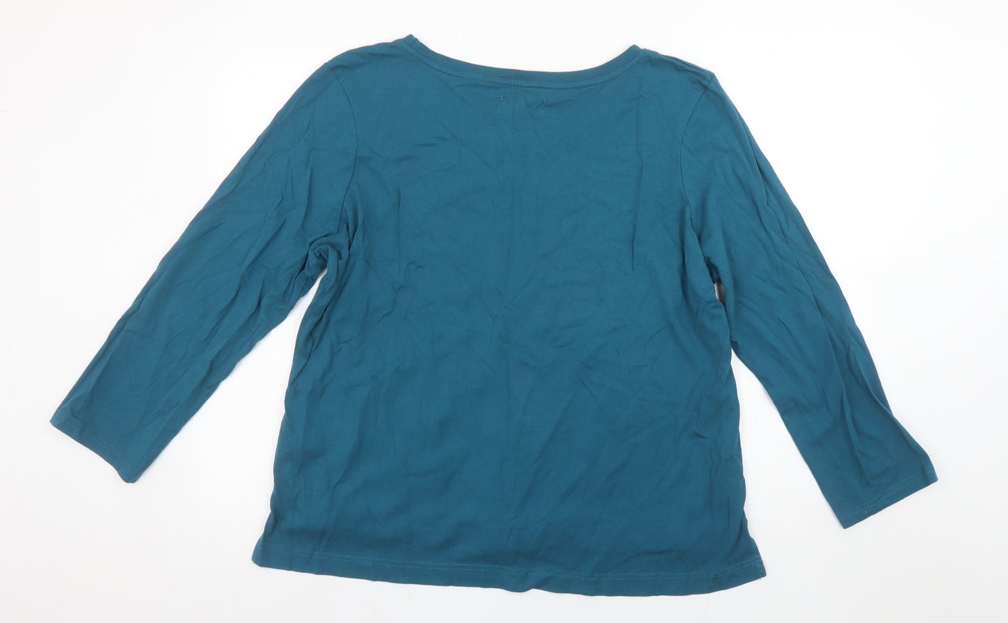 Autonomy Womens Blue Floral Cotton 3/4 Sleeve T-Shirt L