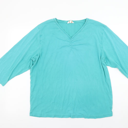 Cotton Traders Women’s Green V-Neck 3/4 Sleeve Cotton T-Shirt Size 22