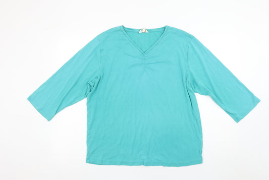 Cotton Traders Women’s Green V-Neck 3/4 Sleeve Cotton T-Shirt Size 22