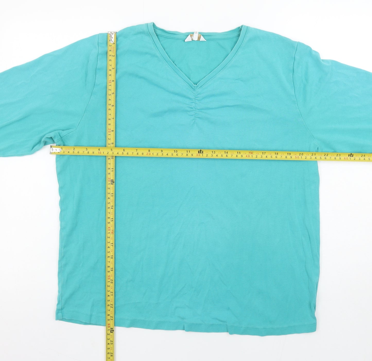 Cotton Traders Women’s Green V-Neck 3/4 Sleeve Cotton T-Shirt Size 22